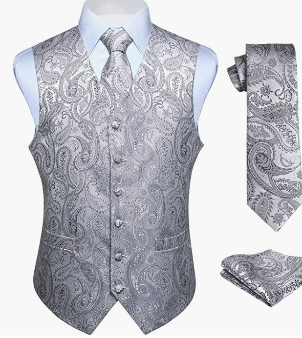 MEN ORIGINAL Waistcoat & Necktie And Pocket Square Vest Suit Set