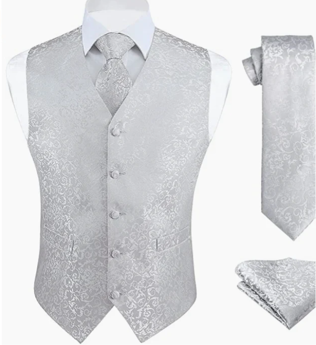 MEN ORIGINAL Waistcoat & Necktie and Pocket Square Vest Suit Set