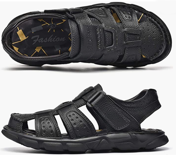 Men's Sport Sandals Closed Toe Handmade REAL Leather ORIGINAL Sandal Summer Beach Shoes