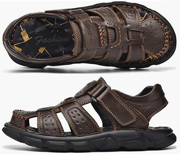 Men's Sport Sandals Closed Toe Handmade REAL Leather ORIGINAL Sandal Summer Beach Shoes