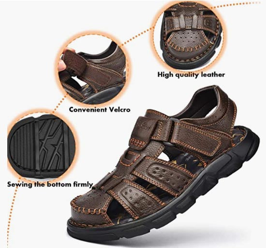Men's Sport Sandals Closed Toe Handmade REAL Leather ORIGINAL Sandal Summer Beach Shoes