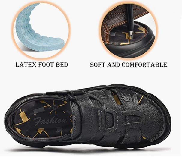 Men's Sport Sandals Closed Toe Handmade REAL Leather ORIGINAL Sandal Summer Beach Shoes