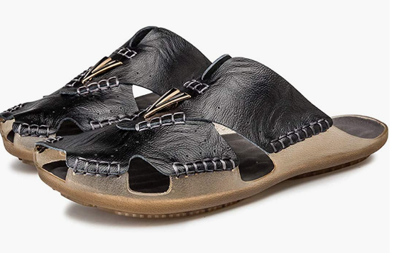 Men's Sandals Summer Outdoor Walking REAL Leather Flip Flops Beach Soft Open Toe