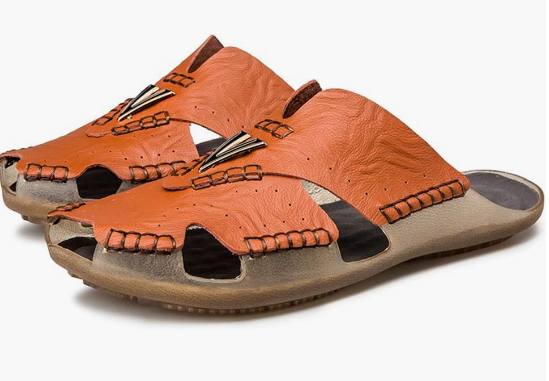 Men's Sandals Summer Outdoor Walking REAL Leather Flip Flops Beach Soft Open Toe