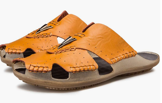 Men's Sandals Summer Outdoor Walking REAL Leather Flip Flops Beach Soft Open Toe