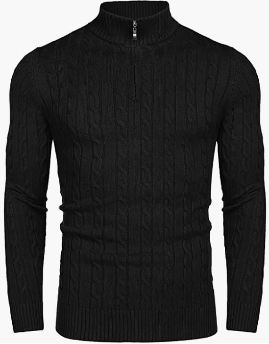 Men's Zip Sweater Slim Fit Casual Knitted Pullover Neck Sweater