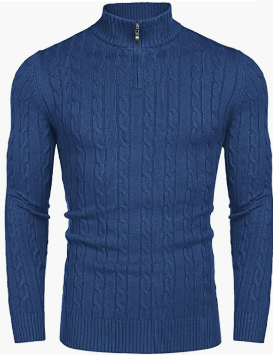 Men's  Zip Sweater Slim Fit Casual Knitted Pullover Neck Sweater