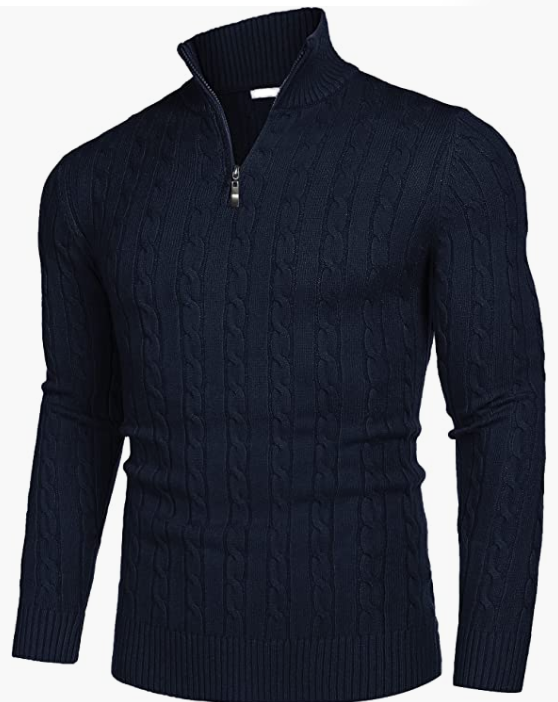 Men's Zip Sweater Slim Fit Casual Knitted Pullover Neck Sweater