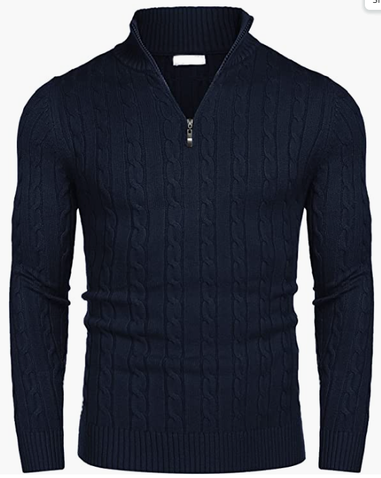 Men's Zip Sweater Slim Fit Casual Knitted Pullover Neck Sweater