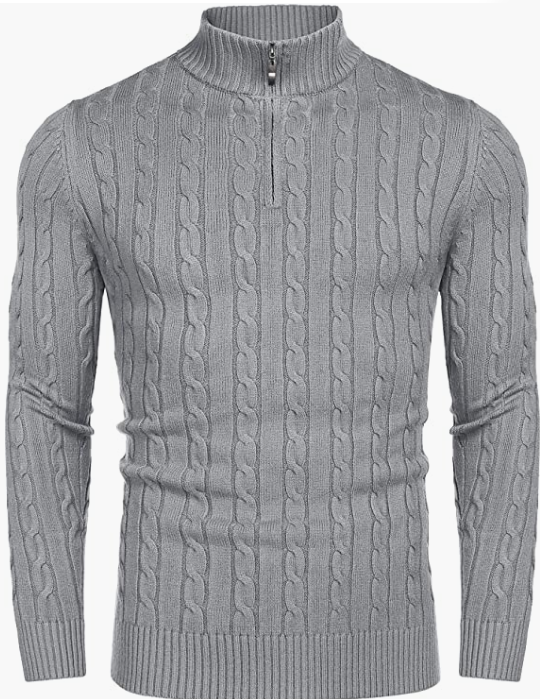 Men's Zip Sweater Slim Fit Casual Knitted Pullover Neck Sweater