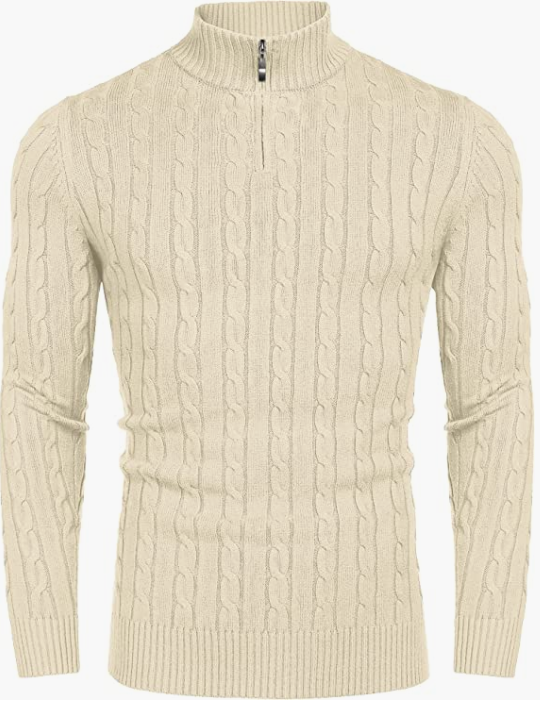 Men's Zip Sweater Slim Fit Casual Knitted Pullover Neck Sweater