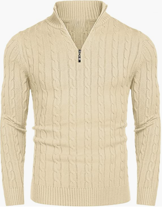 Men's Zip Sweater Slim Fit Casual Knitted Pullover Neck Sweater