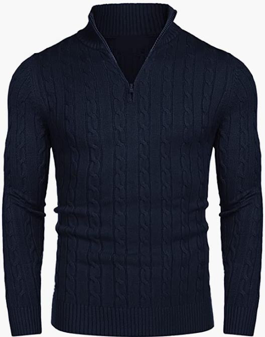 Men's Zip Sweater Slim Fit Casual Knitted Pullover Neck Sweater