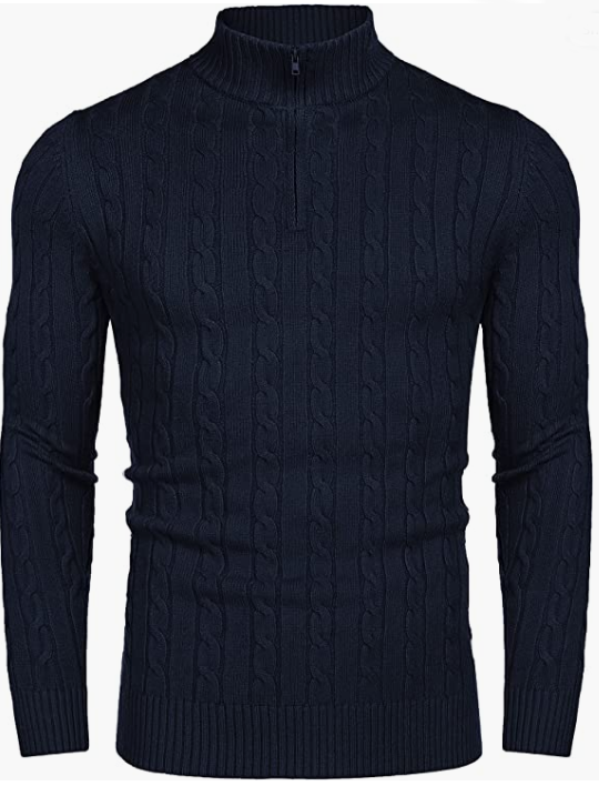 Men's Zip Sweater Slim Fit Casual Knitted Pullover Neck Sweater