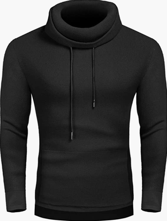 Men's Knitted Cotton Pullover Hoodie Long Sleeve Turtleneck Sweater