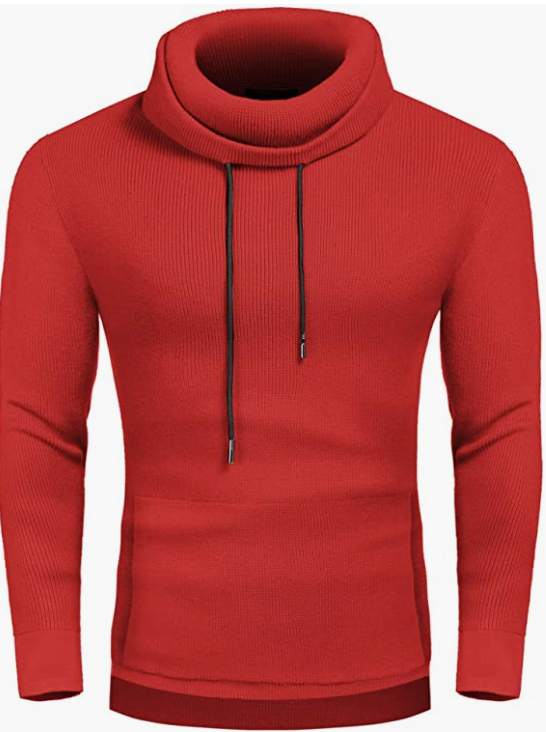 Men's Knitted Cotton Pullover Hoodie Long Sleeve Turtleneck Sweater