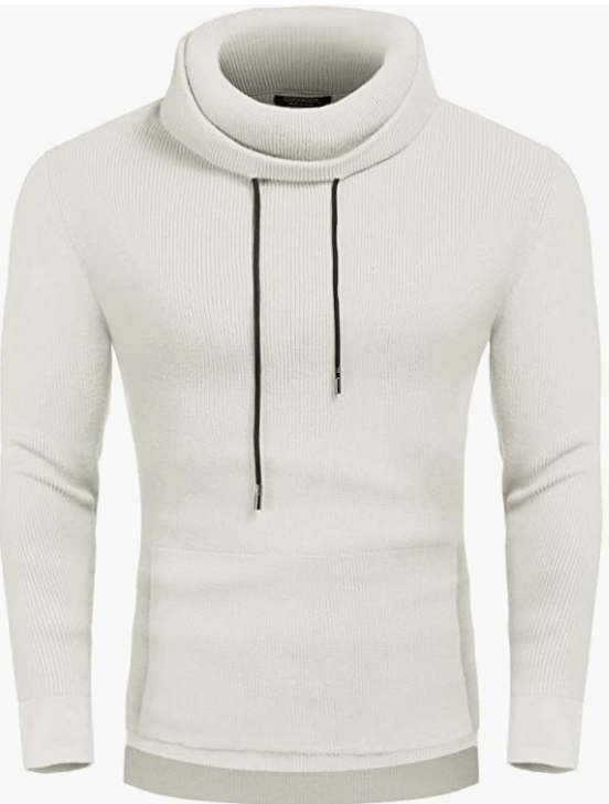 Men's Knitted Cotton Pullover Hoodie Long Sleeve Turtleneck Sweater