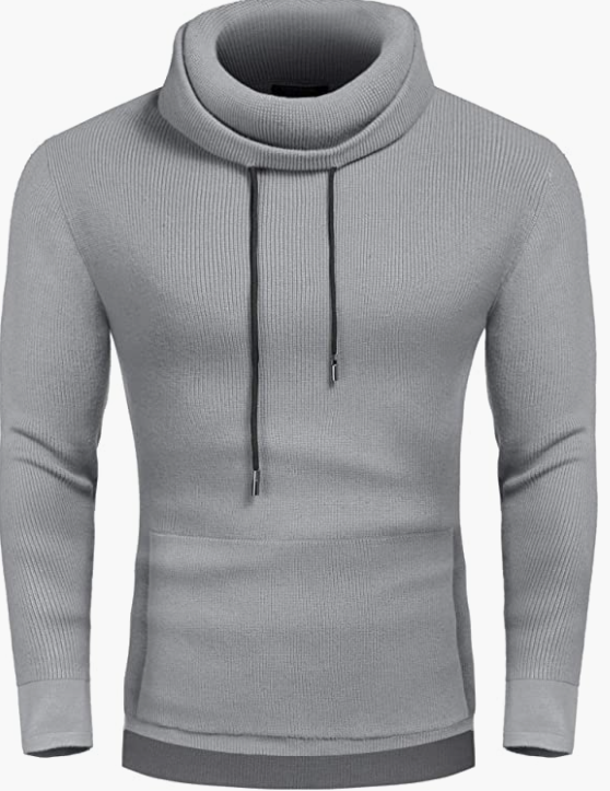 Men's Knitted Cotton Pullover Hoodie Long Sleeve Turtleneck Sweater