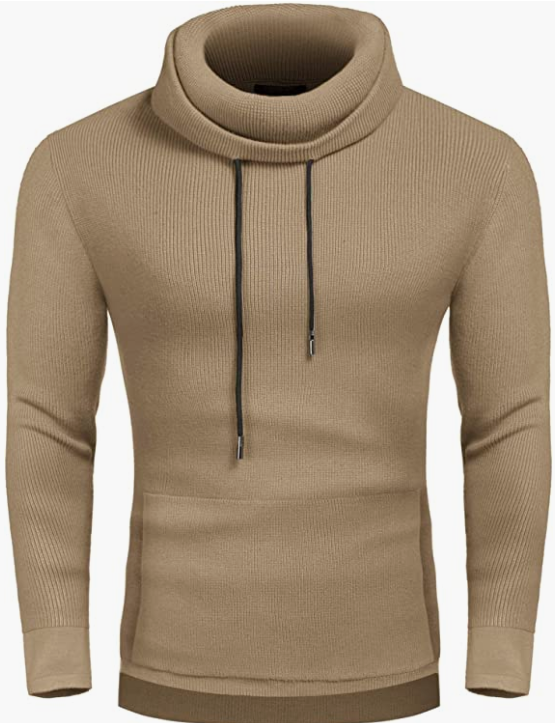 Men's Knitted Cotton Pullover Hoodie Long Sleeve Turtleneck Sweater