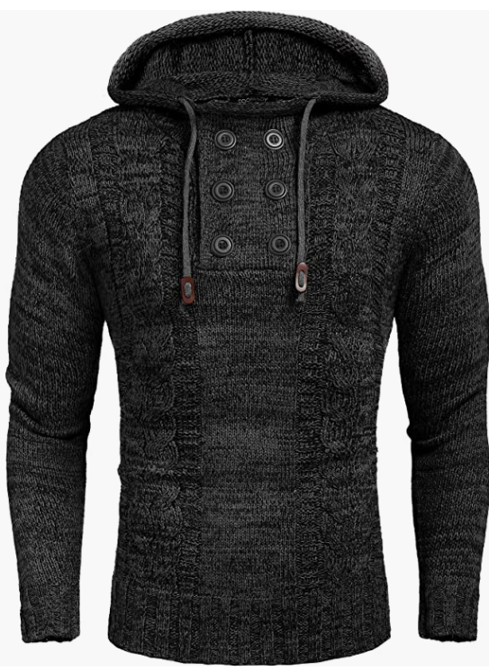 Men's Knitted Hoodies Pullover Casual Long Sleeve Turtleneck Sweaters