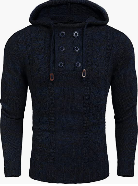 Men's Knitted Hoodies Pullover Casual Long Sleeve Turtleneck Sweaters