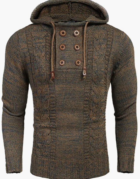 Men's Knitted Hoodies Pullover Casual Long Sleeve Turtleneck Sweaters