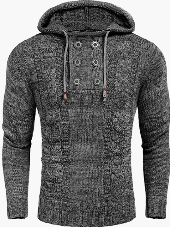 Men's Knitted Hoodies Pullover Casual Long Sleeve Turtleneck Sweaters