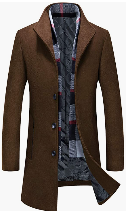 Men's Coat Winter Fleece Lining Business Jacket Warm Trench Coat With Scarf