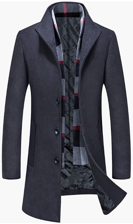 Men's Coat Winter Fleece Lining Business Jacket Warm Trench Coat With Scarf
