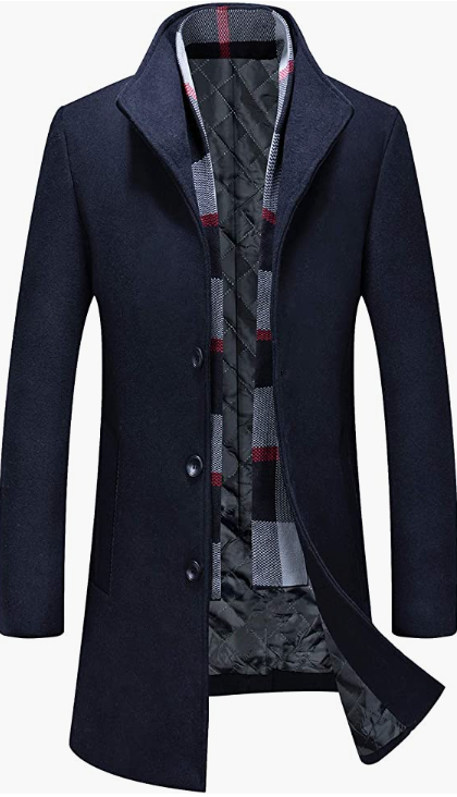 Men's Coat Winter Fleece Lining Business Jacket Warm Trench Coat With Scarf