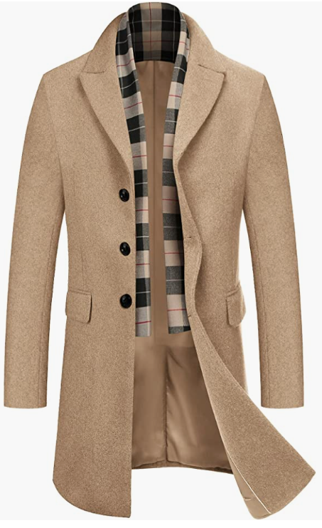 Men's Wool Blend Coat with Plaid Scarfs WINTER Coat