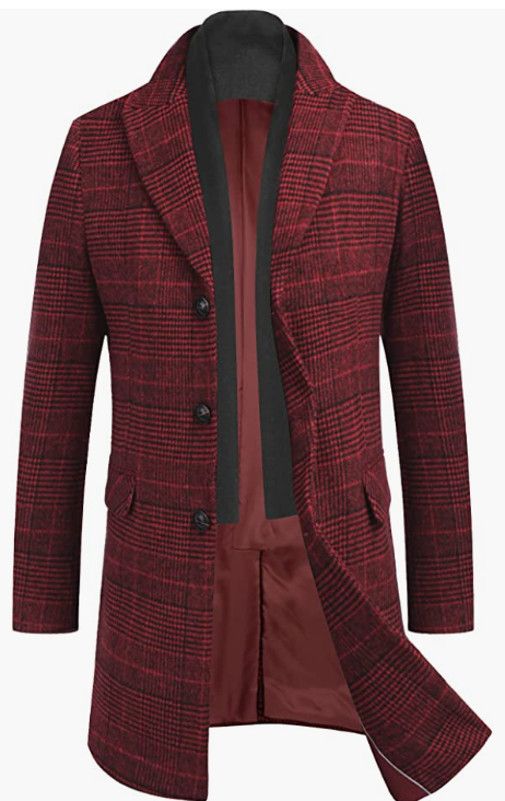 Men's Wool Blend Coat with Plaid Scarfs WINTER Coat