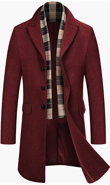 Men's Wool Blend Coat with Plaid Scarfs WINTER Coat