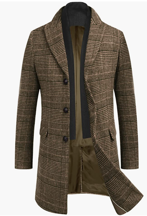 Men's Wool Blend Coat with Plaid Scarfs WINTER Coat