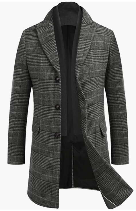 Men's Wool Blend Coat with Plaid Scarfs WINTER Coat