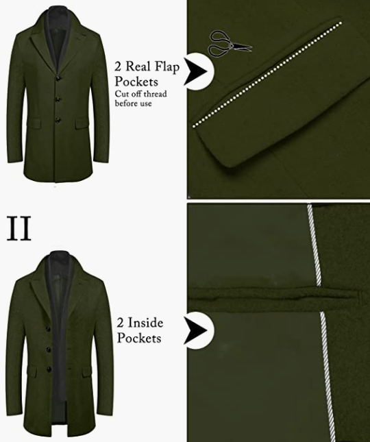 Men's Wool Blend Coat with Plaid Scarfs WINTER Coat