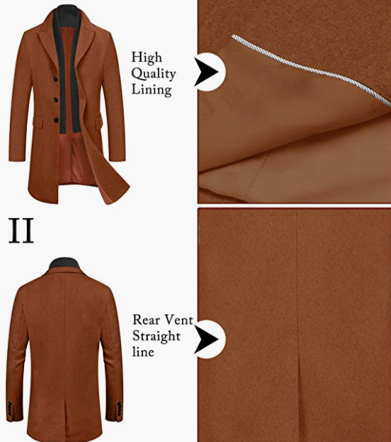 Men's Wool Blend Coat with Plaid Scarfs WINTER Coat