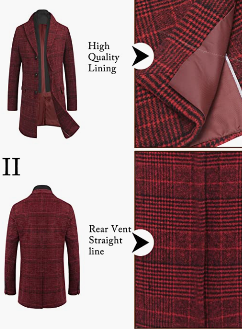 Men's Wool Blend Coat with Plaid Scarfs WINTER Coat