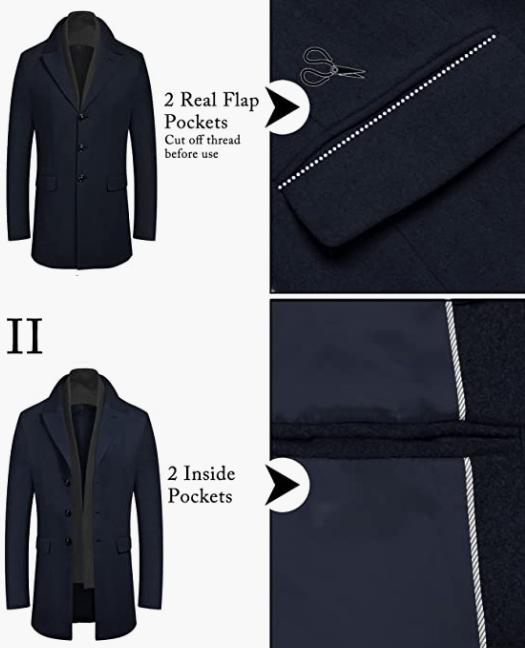 Men's Wool Blend Coat with Plaid Scarfs WINTER Coat