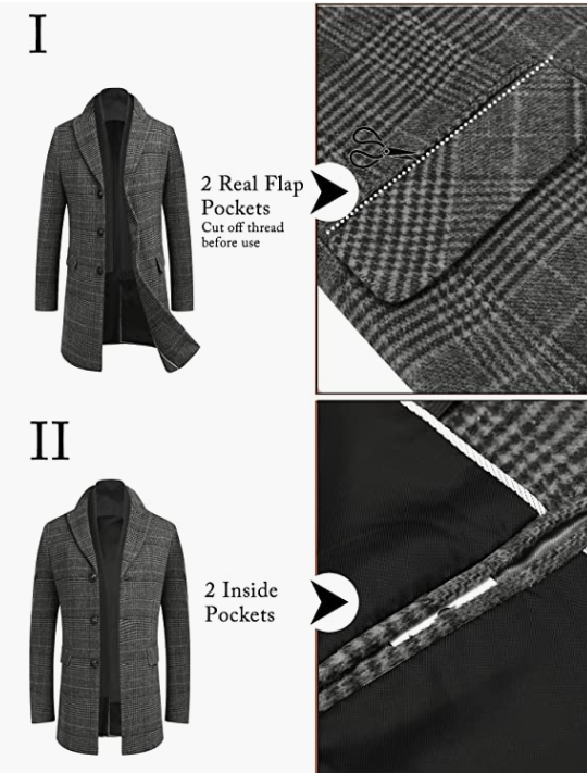 Men's Wool Blend Coat with Plaid Scarfs WINTER Coat