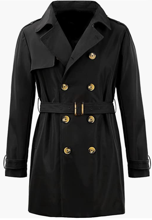 Men's Long Double Trench Coat with Belt