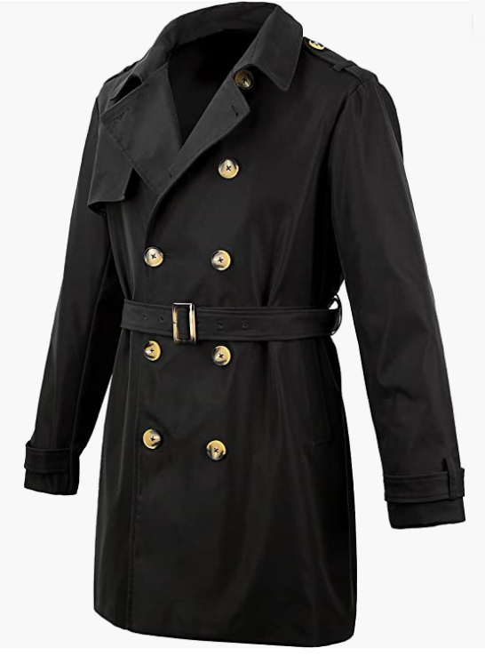 Men's Long Double Trench Coat with Belt