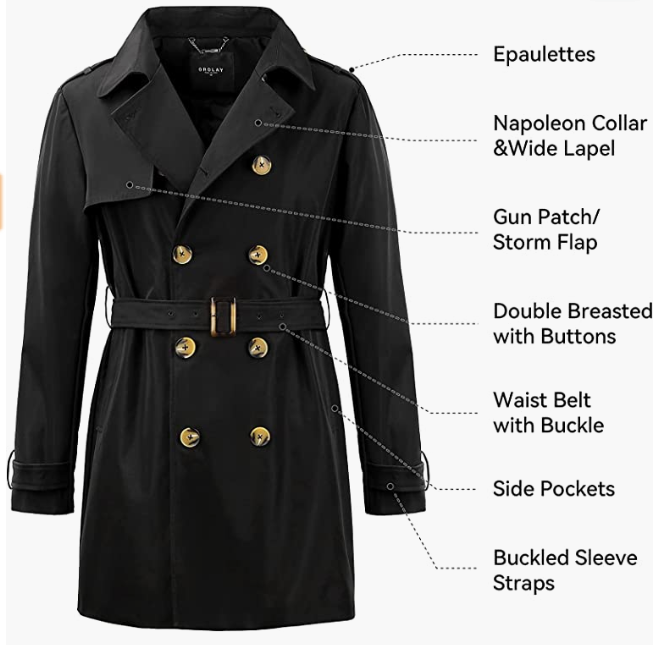 Men's Long Double Trench Coat with Belt