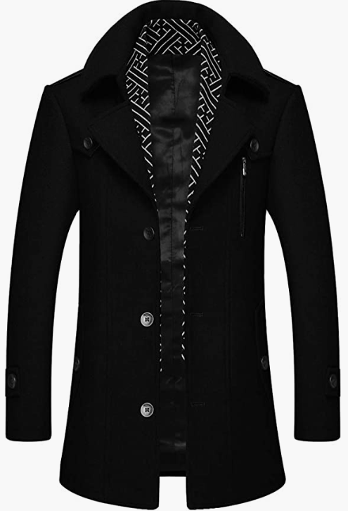 Men's Winter Slim Fit Wool Coat Single Breasted Wool Trench Coats