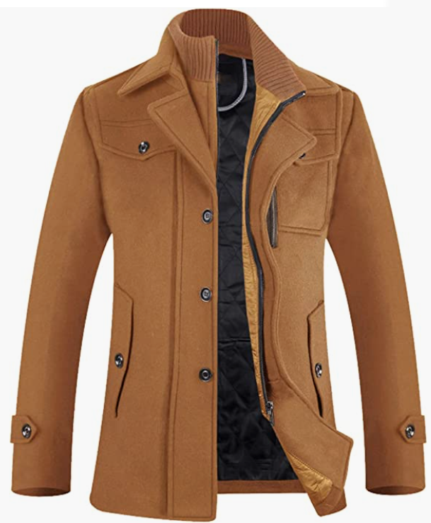 Men's Winter Slim Fit Wool Coat Single Breasted Wool Trench Coats