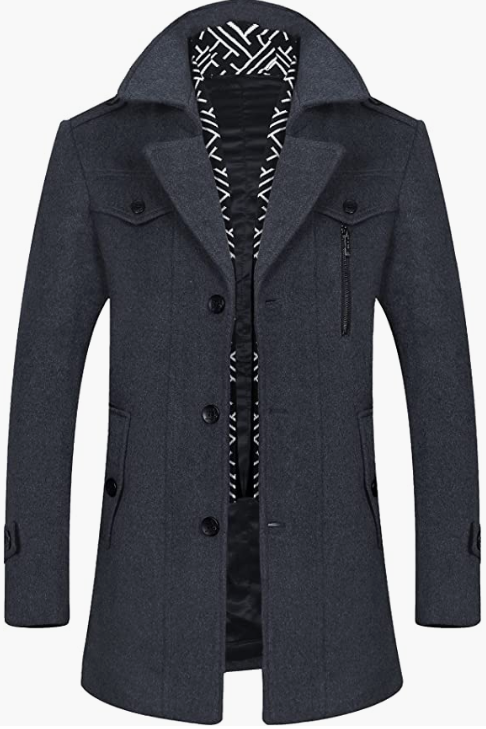 Men's Winter Slim Fit Wool Coat Single Breasted Trench Coats