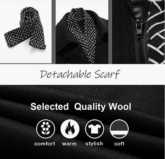 Men's Winter Slim Fit Wool Coat Single Breasted Trench Coats