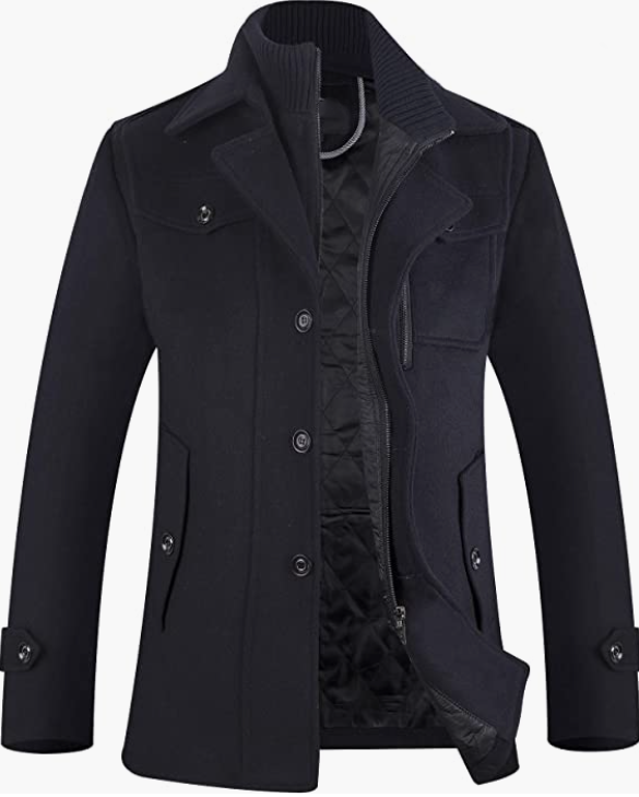 Men's Winter Slim Fit Wool Coat Single Breasted Trench Coats