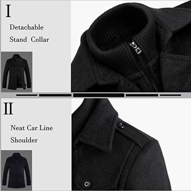 Men's Winter Slim Fit Wool Coat Single Breasted Wool Trench Coats