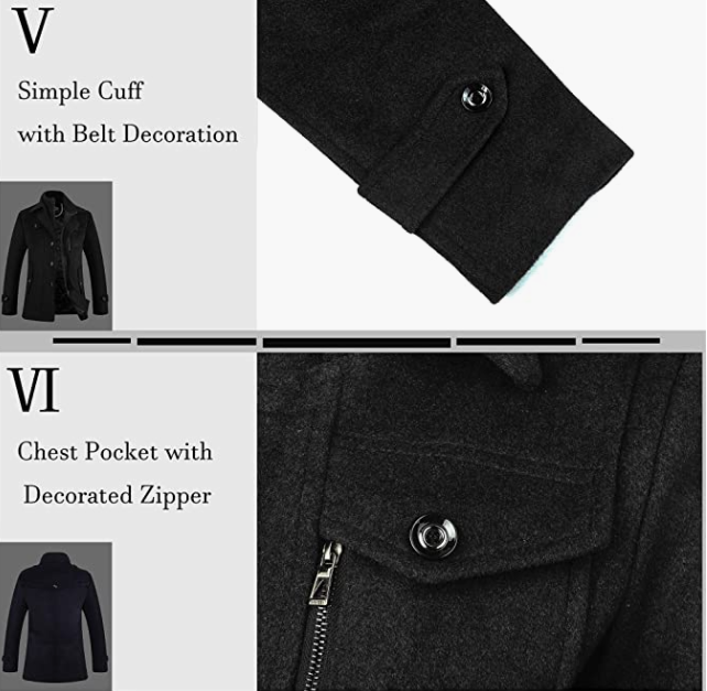 Men's Winter Slim Fit Wool Coat Single Trench Coats